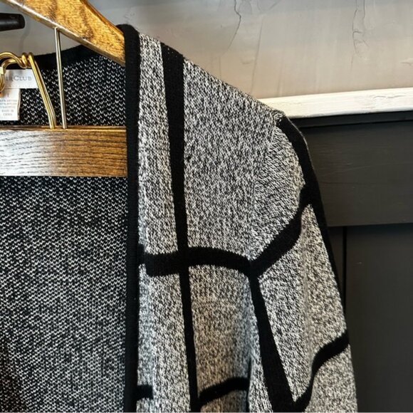 Women's Black and Gray Window Pane Open Front Cardigan size Large - Picture 6 of 10